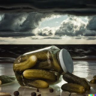 dramatic image of
                                shipwrecked dill pickles in a storm